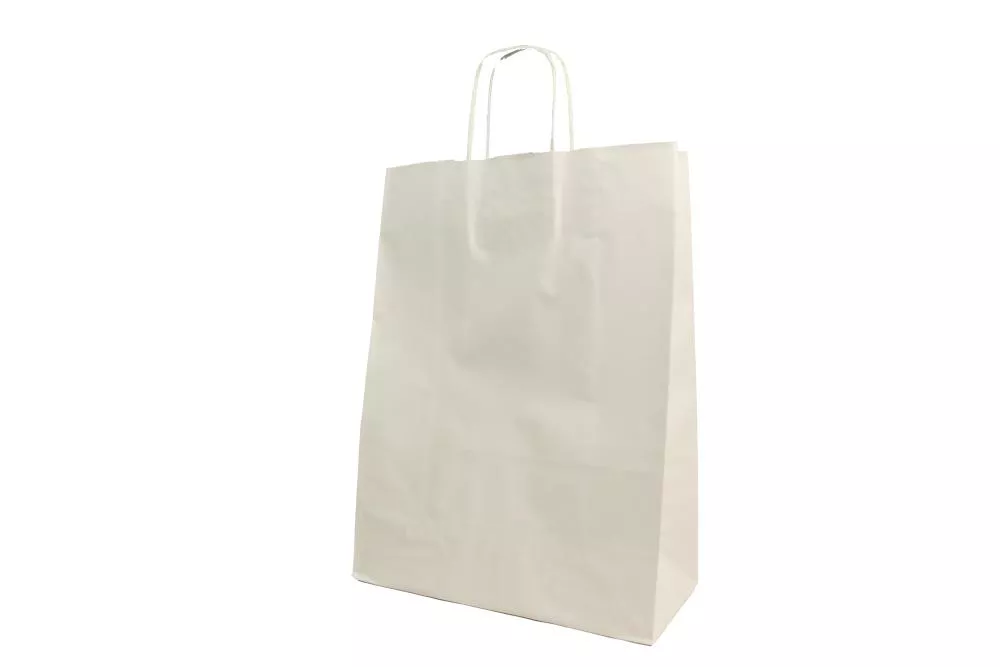 Große (26+12*35 cm) weiße Papiertaschen mit Papierkordel, unbedruckt, 90g/m², 25er Set
