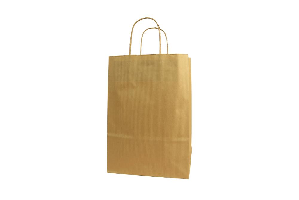 Große (26+12*35 cm) braune geriffelte Papiertasche mit Papierkordel, unbedruckt, 90g/m², 25er Set