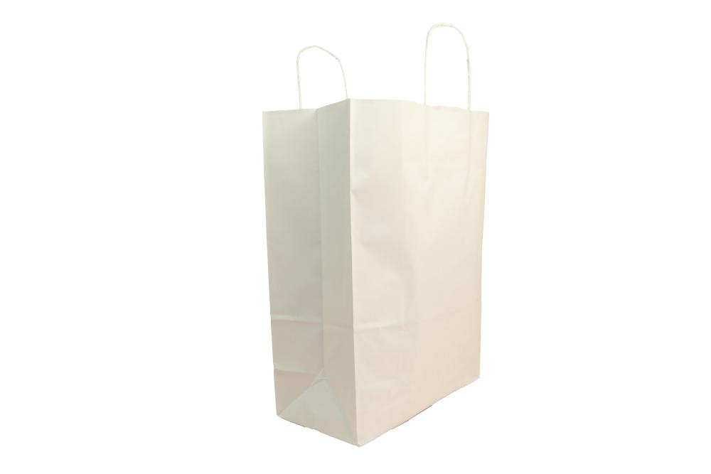 Preview: Große (26+12*35 cm) weiße Papiertaschen mit Papierkordel, unbedruckt, 90g/m², 25er Set