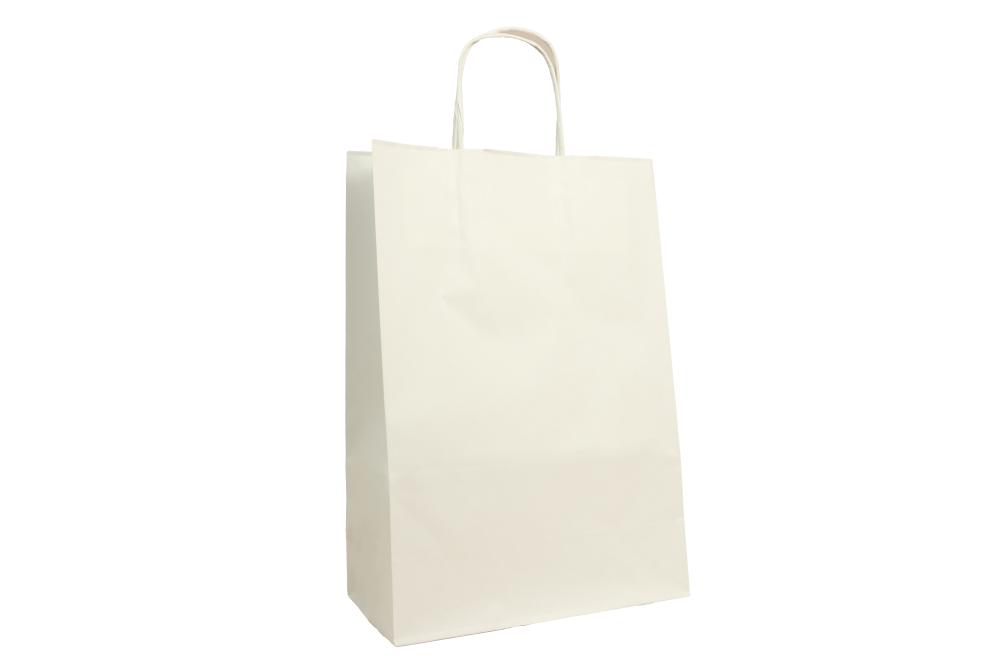 Preview: Mittlere (22+10*31 cm) weiße Papiertaschen mit Papierkordel, unbedruckt, 90g/m², 25er Set